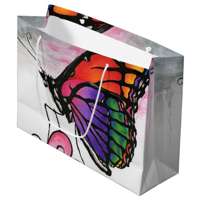 Bolsa De Regalo Grande Mariposa monarca arcoiris Fantasía Original Arte (Angulo Anverso)