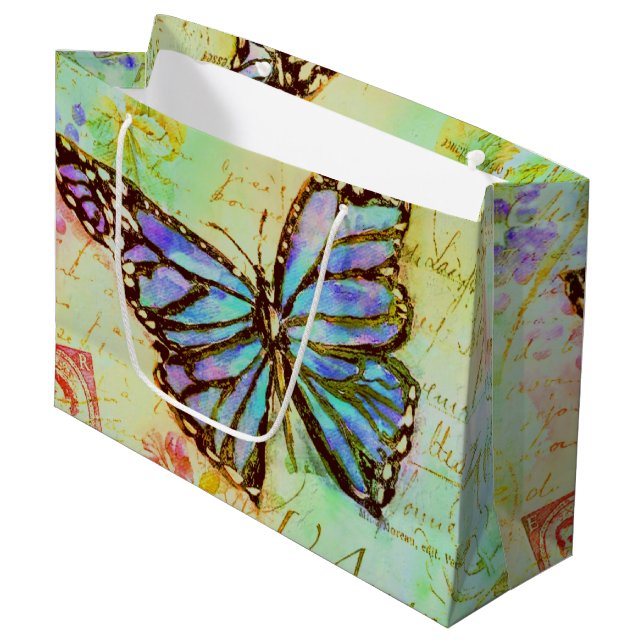 Bolsa De Regalo Grande mariposa verde azulada y púrpura (Angulo Anverso)