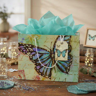 Bolsa De Regalo Grande Mariposa verde azulado y púrpura