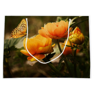 Bolsa De Regalo Grande Mariposa y flores naranjas