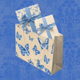 Bolsa De Regalo Grande Mariposas azules retro Chinoiserie Rubor Ivory