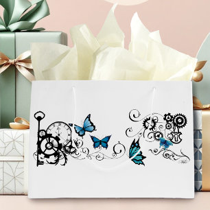 Bolsa De Regalo Grande Mariposas Azules Tribales de Engranajes Steampunk