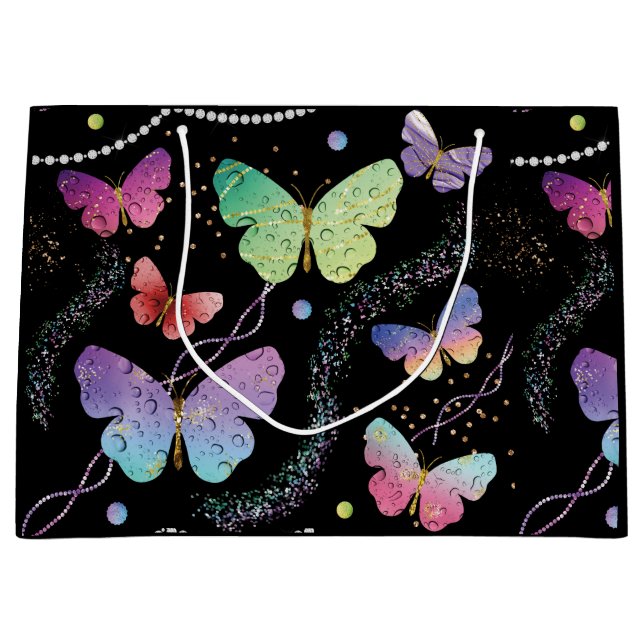 Bolsa De Regalo Grande Mariposas elegantes violeta y azul brillante (Anverso)