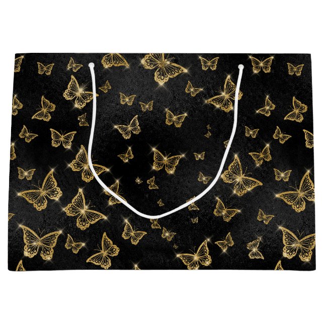 Bolsa De Regalo Grande Mariposas Glam Glam Gold Sparkle (Anverso)