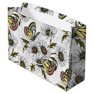 Bolsa De Regalo Grande Mariposas Jezebel y flores de margarita en blanco