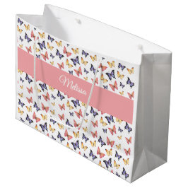 Bolsa De Regalo Grande Mariposas Moradas Rosadas Nombre Personalizado