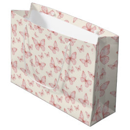 Bolsa De Regalo Grande Mariposas rosas en crema
