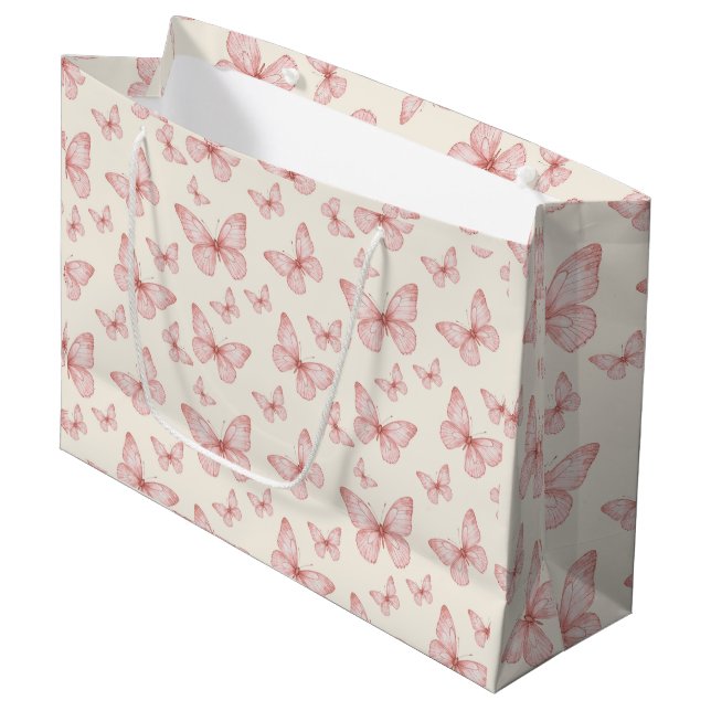 Bolsa De Regalo Grande Mariposas rosas en crema (Angulo Anverso)