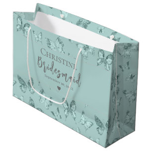 Bolsa De Regalo Grande Mariposas Verde Menta Pastel Brillante Lujo