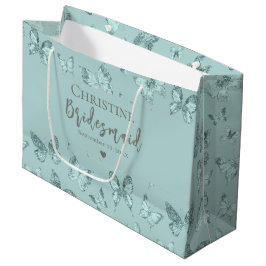 Bolsa De Regalo Grande Mariposas Verde Pastel Glitter Lux