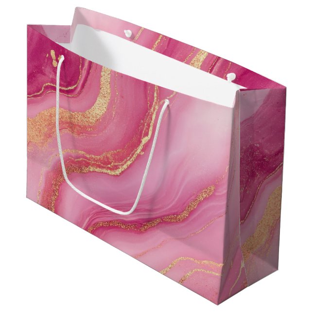 Bolsa De Regalo Grande Mármol rosa y dorado elegante (Angulo Anverso)