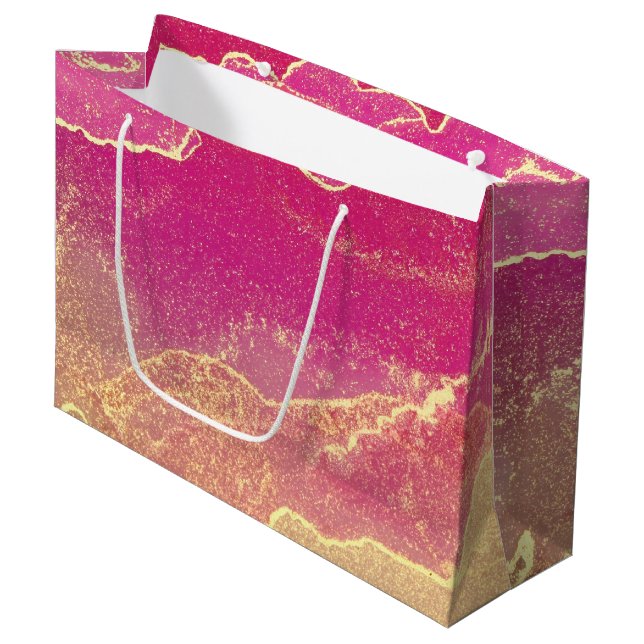 Bolsa De Regalo Grande Mármol rosa y dorado elegante (Angulo Anverso)