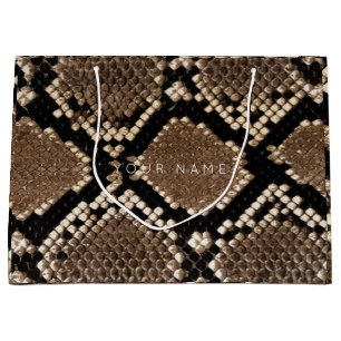 Bolsa De Regalo Grande Marrón de piel animal Resumen Python Blanco negro