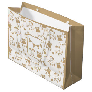 Bolsa De Regalo Grande Marrón y blanco neutros de género Baby Shower