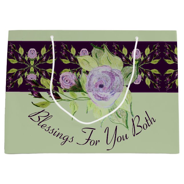 Bolsa De Regalo Grande Mauve Rosas con verde (Anverso)