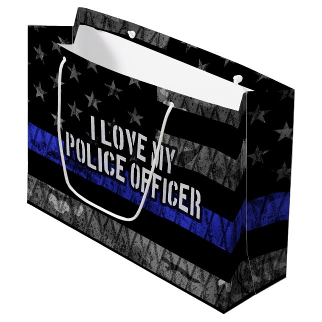 Bolsa De Regalo Grande Me Encanta Mi Oficial De Policía Leve Línea Azul D (Angulo Anverso)