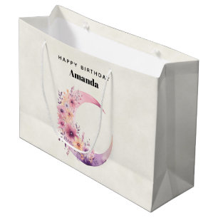 Bolsa De Regalo Grande Medialuna rosa con flores bonitas