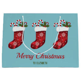 Bolsa De Regalo Grande Medias de Navidad Rojas en Azul con Texto Personal