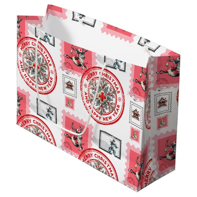 Bolsa De Regalo Grande Medical Christmas Stamp Collage Art (Angulo Anverso)