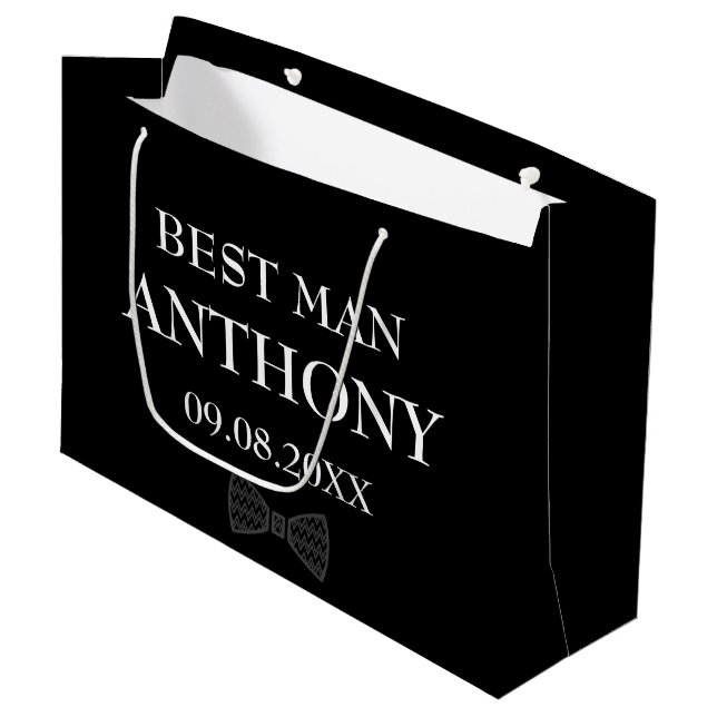 Bolsa De Regalo Grande Mejor Hombre Negro Elegante Nombre Moderno Boda Re (Angulo Anverso)