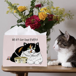 Bolsa De Regalo Grande Mejor Papá Gato Mimado Calico Día del Padre Rosa