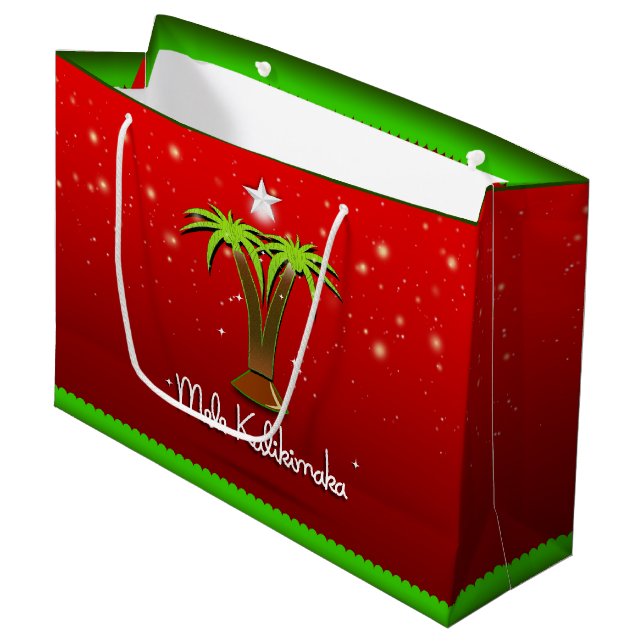 Bolsa De Regalo Grande Mele Kalikimaka Palm Tree para Navidad (Angulo Anverso)