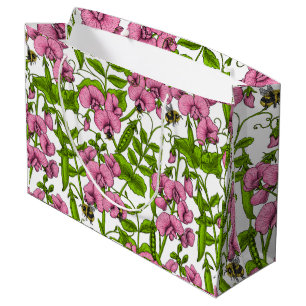 Bolsa De Regalo Grande Melocotones y abejorros, rosa, verde y blanco