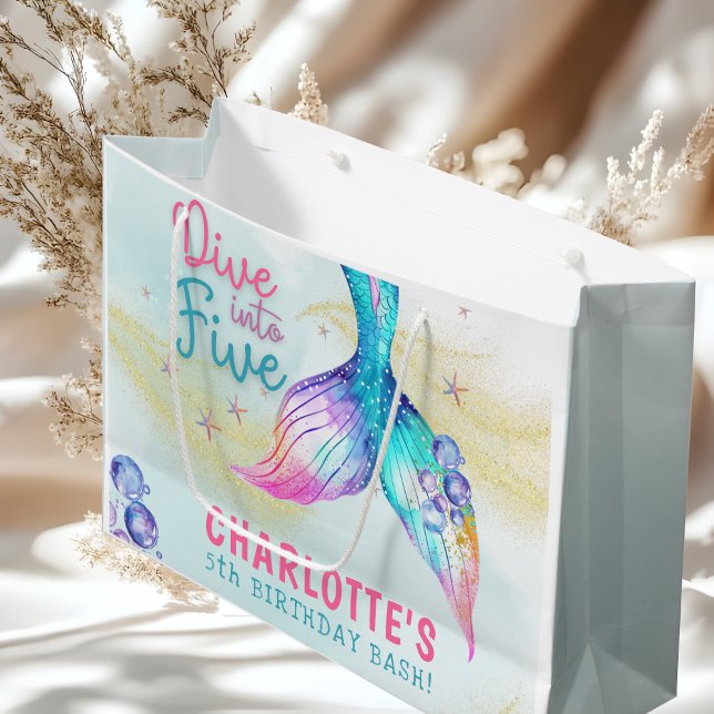 Bolsa De Regalo Grande Mermaid Tail Glitter Dive into Five birthday (Subido por el creador)