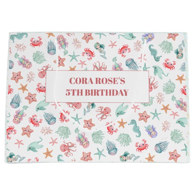 Bolsa De Regalo Grande Mermaid Under The Sea Girl Birthday Party (Anverso)