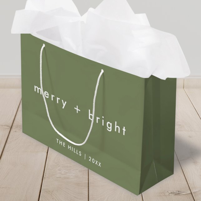 Bolsa De Regalo Grande Merry and Bright | Trendy Moss Green Christmas (Subido por el creador)