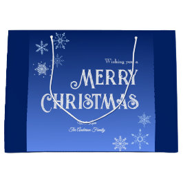 Bolsa De Regalo Grande Merry Christmas Blue Modern Snowflake