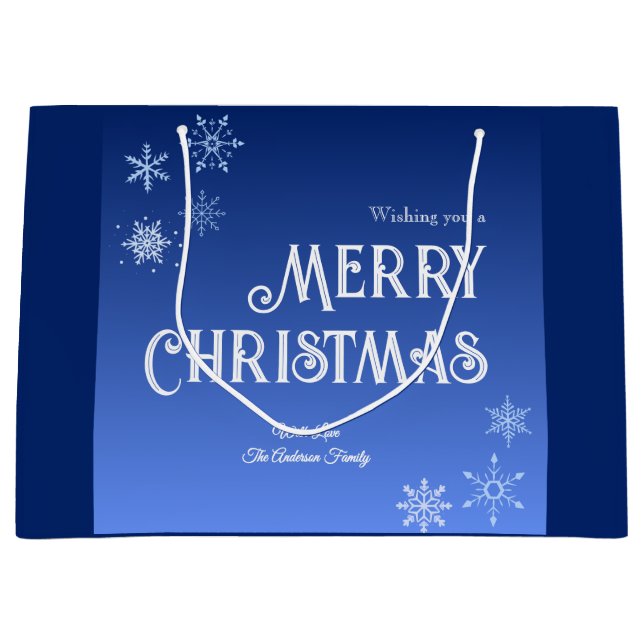 Bolsa De Regalo Grande Merry Christmas Blue Modern Snowflake (Anverso)
