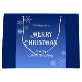 Bolsa De Regalo Grande Merry Christmas Blue Modern Snowflake