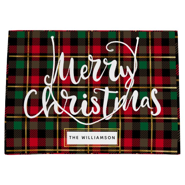 Bolsa De Regalo Grande Merry Christmas Buffalo Plaid (Anverso)