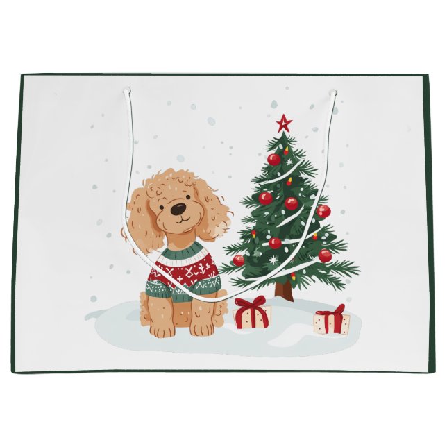 Bolsa De Regalo Grande Merry Christmas Goldendoodle Dog (Anverso)