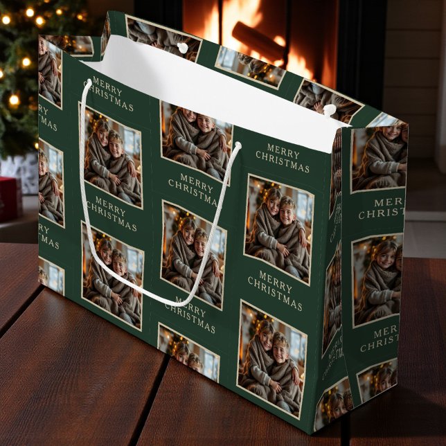 Bolsa De Regalo Grande Merry Christmas Green Photo Holiday (Subido por el creador)