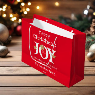 Bolsa De Regalo Grande Merry Christmas Name Script Curte Red