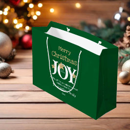 Bolsa De Regalo Grande Merry Christmas Name Script Rústico Green