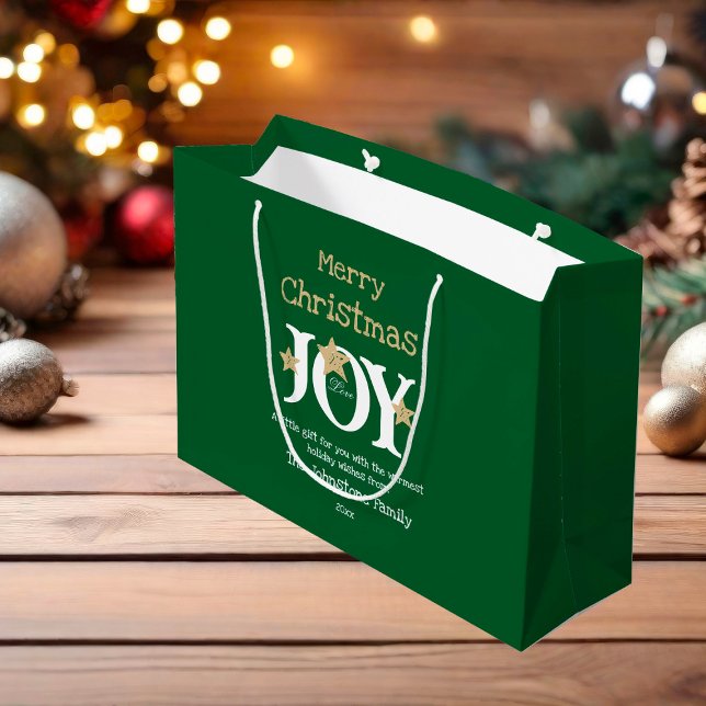 Bolsa De Regalo Grande Merry Christmas Name Script Rústico Green (Make an Elegant statement with this large size gift bag for the holidays..)