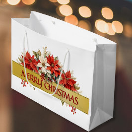 Bolsa De Regalo Grande Merry Christmas Poinsettias