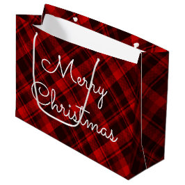 Bolsa De Regalo Grande Merry Christmas Red Plastic Tartán