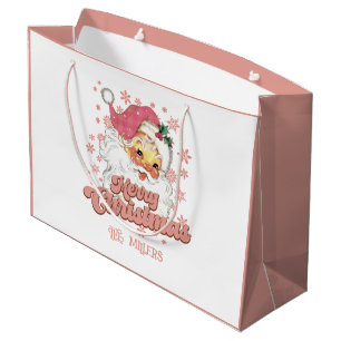 Bolsa De Regalo Grande Merry Christmas Retro Typography Santa Gorra Rosa
