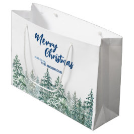 Bolsa De Regalo Grande Merry Christmas tree forest Watercolor script