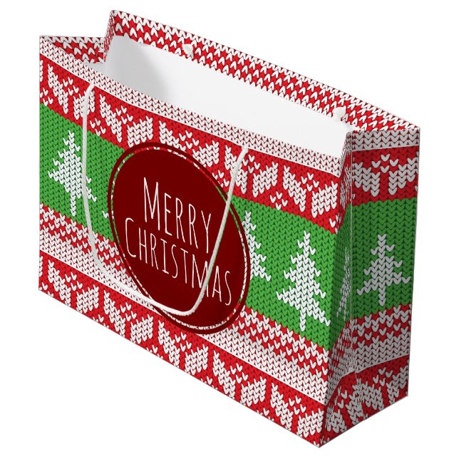 Bolsa De Regalo Grande Merry Christmas Trees Nordic Pattern (Angulo Anverso)