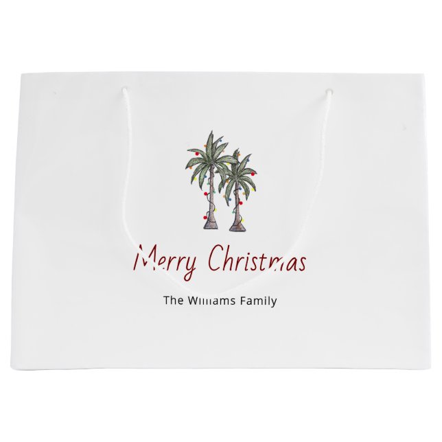 Bolsa De Regalo Grande Merry Christmas Tropical Palm Trees Beach  (Anverso)