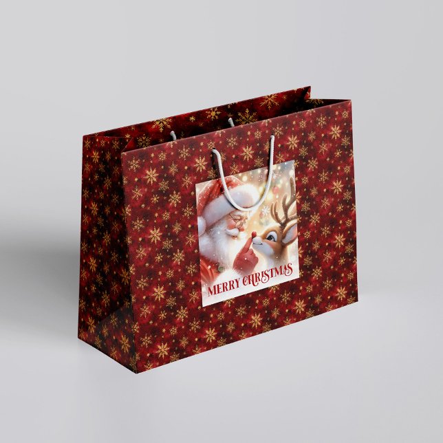 Bolsa De Regalo Grande Merry Holiday Santa Claus Rudolph Gift Bag (Merry Holiday Santa Claus Rudolph Gift Bag)