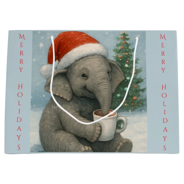Bolsa De Regalo Grande Merry Moments with a Cocoa-Loving Elephant Holiday (Anverso)