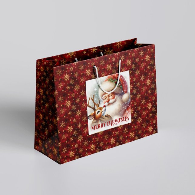 Bolsa De Regalo Grande Merry Santa Claus and Rudolph Christmas Gift Bag (Merry Santa Claus and Rudolph Christmas Gift Bag)