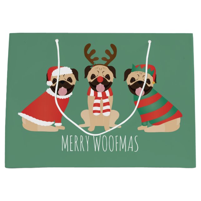 Bolsa De Regalo Grande Merry Woofmas Pug Dogs (Anverso)