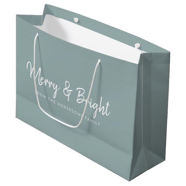 Bolsa De Regalo Grande Merry y Bright | Caligrafía de guión casual (Angulo Anverso)